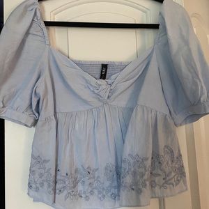 Zara Blue Peplum Puff sleeve top